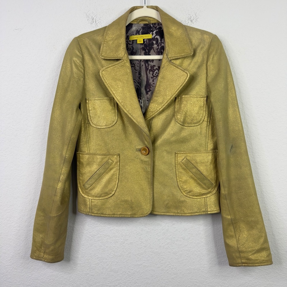 John Carlisle Jacket Womens M Gold Suede Boho Hippie Retro Maximalist‎